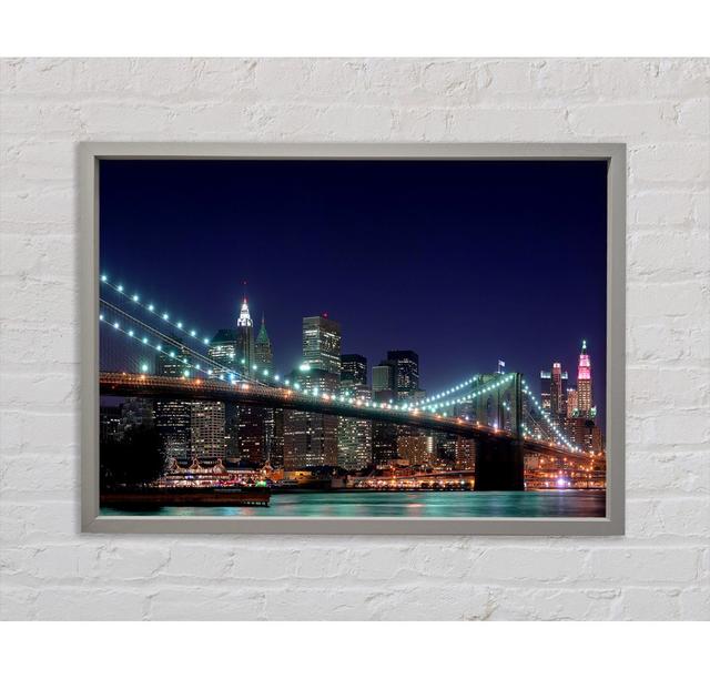 Brooklyn Bridge New York Lights - Single Picture Frame Art Prints on Canvas Bright Star Size: 100cm H x 141.4cm W x 3.3cm D on Productcaster.