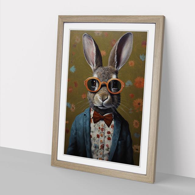 Rabbit with Glasses Painting No.2 Happy Larry Size: 46cm H x 34cm W x 2cm D, Format: Oak Framed on Productcaster.