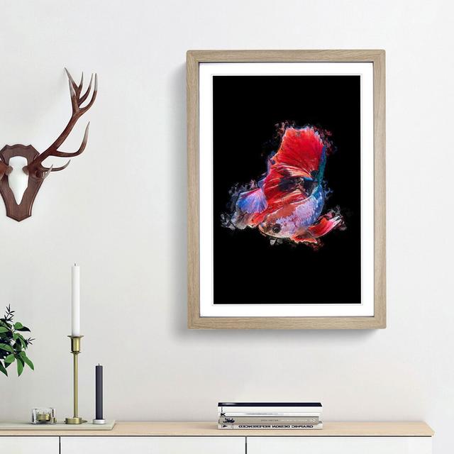 Eye-Catching Red & Blue Fish in Abstract - Picture Frame Painting Print East Urban Home Frame Option: Oak Framed, Size: 48cm H x 36cm W x 2cm D on Productcaster.