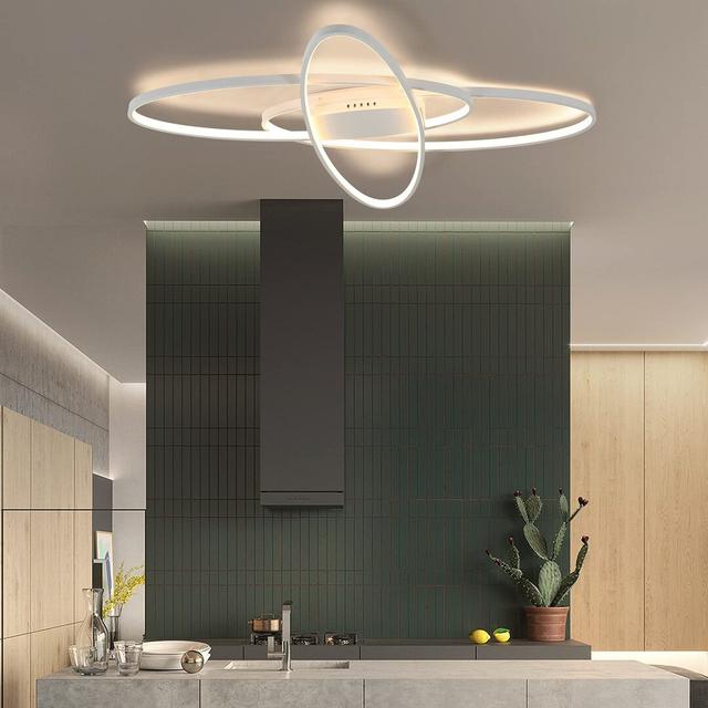 LED ceiling light 3-light Dimmable Modern Oval design with remote control Haak 85cm Ivy Bronx Finish: White on Productcaster.