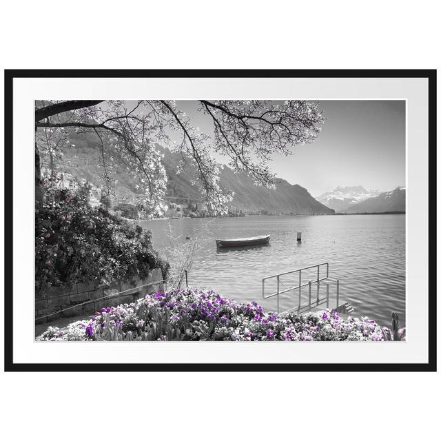 Gerahmter Fotodruck Lake Geneva in Sunshine East Urban Home Größe: 70 cm H x 100 cm B x 2,5 cm T, Farbe: Grau/Weiß on Productcaster.