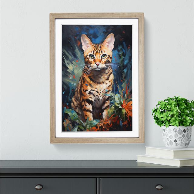 Bengal Cat Action No.2 - Single Picture Frame Print on Wood Marlow Home Co. Size: 64cm H x 46cm W x 2cm D, Format: Oak on Productcaster.