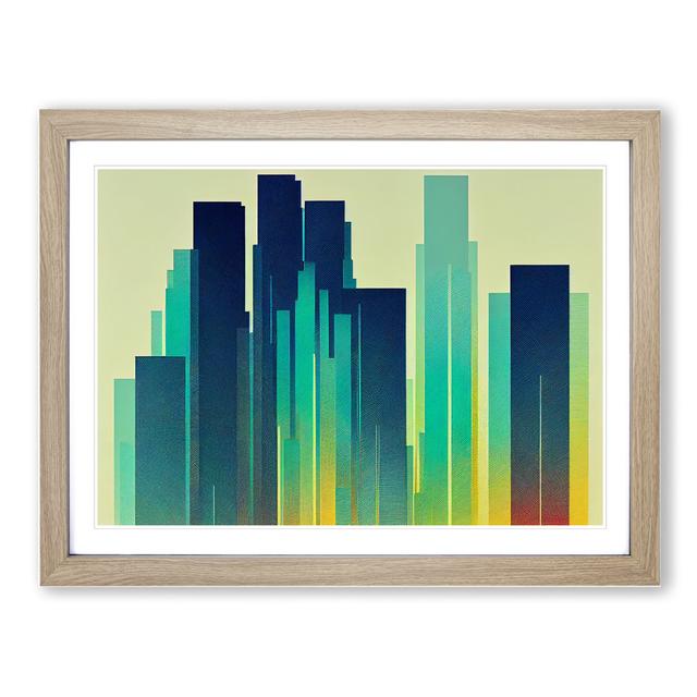 Impressive Skyscraper Skyline Abstract - Picture Frame Graphic Art Latitude Run Size: 25cm H x 34cm W x 2cm D, Frame Colour: Oak on Productcaster.