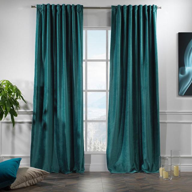 100% Blackout Extra Long & Extra Wide Luxury Matte Velvet Single Curtain Panel Lilijan Home & Curtain Paneel-Größe: 280 H x 245 B cm, Farbe: Sky on Productcaster.