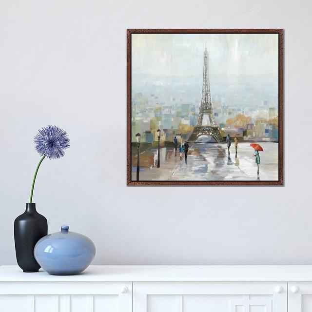 Paris by Allison Pearce - Painting on Canvas 17 Stories Size: 45.72cm H x 45.72cm W x 3.81cm D, Format: Classic Brown Wood Framed Canvas on Productcaster.