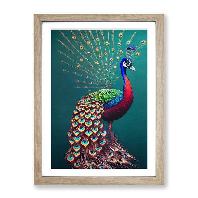 Artistic Peacock - Picture Frame Graphic Art World Menagerie Frame Colour: Oak, Size: 64cm H x 46cm W x 2cm D on Productcaster.