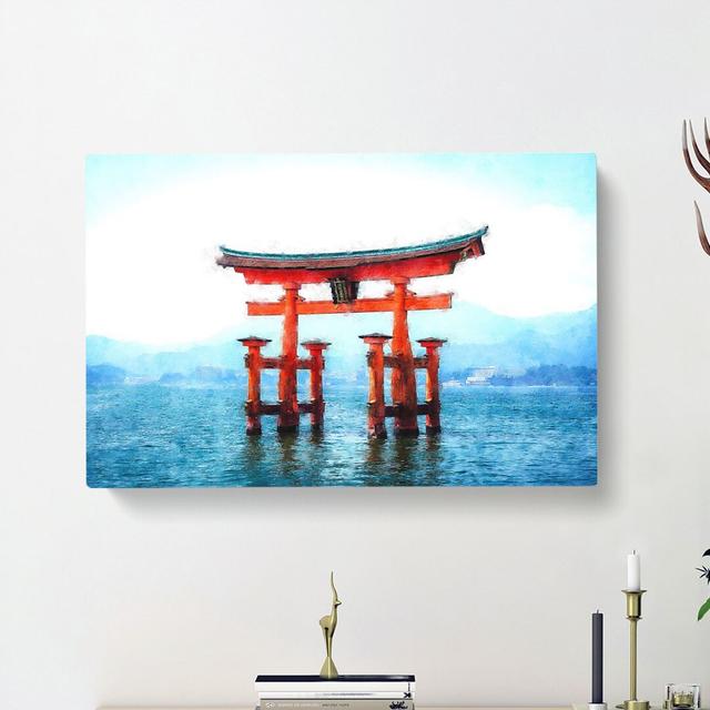 Itsukushima Shrine in Hiroshima Japan - Wrapped Canvas Painting Print East Urban Home Size: 30cm H x 45cm W x 4cm D on Productcaster.