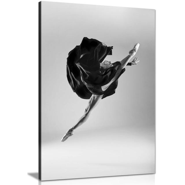 Panther Print Fine Art Prints Leaping Ballerina In Black Dress Artistic Framed Canvas Print, Pictures For Home Walls, Bedroom, Living Room & Bathroom on Productcaster.