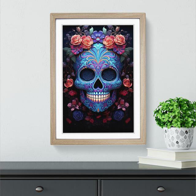 Sugar Skull Digital Happy Larry Frame Colour: Oak, Size: 34cm H x 25cm W x 2cm D on Productcaster.