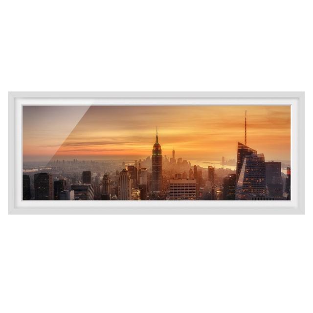 Manhattan Skyline Evening Mood - Picture Frame Photograph Latitude Run Frame Option: White Framed, Size: 20cm H x 50cm W x 2cm D on Productcaster.