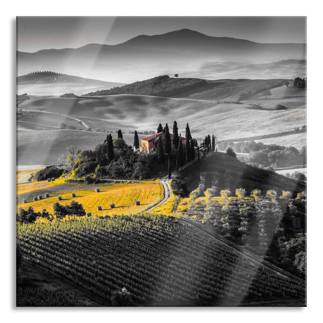 Glasbild Tuscan Landscape with Fields Union Rustic Größe: 80 cm H x 80 cm B x 0.4 cm T on Productcaster.