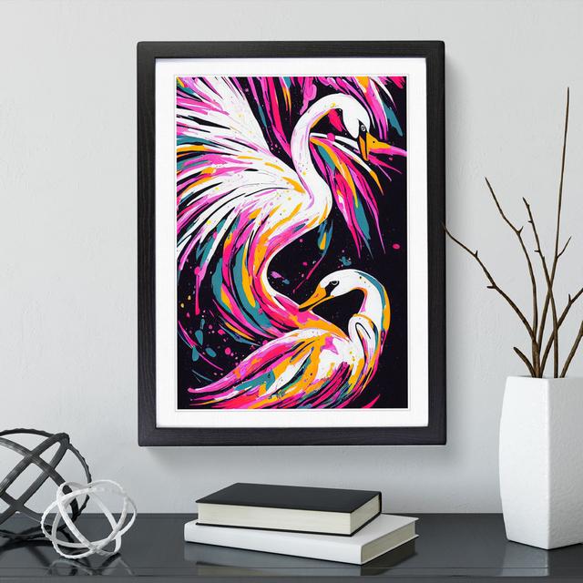 Two Swans In Colour Abstract - Single Picture Frame Painting Marlow Home Co. Size: 46cm H x 34cm W x 2cm D, Frame Colour: Black Framed on Productcaster.