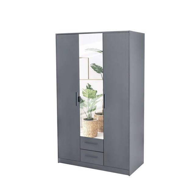 Pamel 3 Door Manufactured Wood Wardrobe 17 Stories Finish: Grey, Size: 199 H x 135 W x 58 D cm on Productcaster.