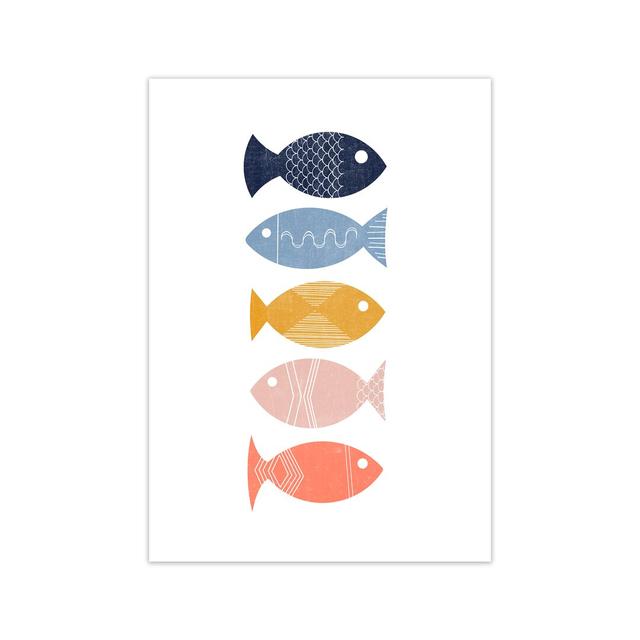 Scandinavian Geometric Fish A - Print Norden Home Frame Option: No Frame, Size: 84cm H x 59cm W x 1cm D on Productcaster.