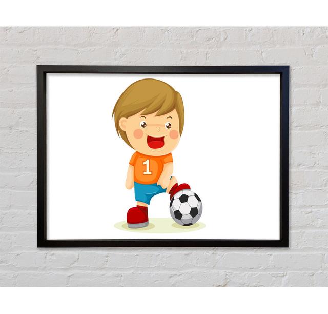 Footballer Standing On Ball White Framed Print Bright Star Size: 100cm H x 141.4cm W on Productcaster.