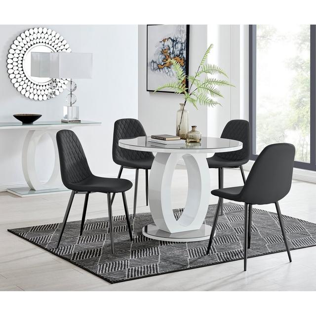 Corova Dining Set with 4 Chairs Canora Grey Colour (Chair): Black, Colour (Table Top): Grey, Table Size: 75Cm H x 100Cm W x 100 Cm D on Productcaster.