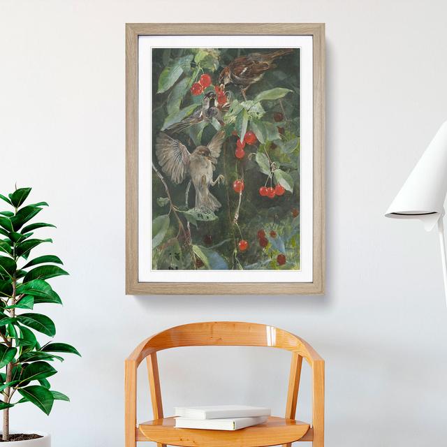 Sparrows in a Cherry Tree by Bruno Liljefors - Picture Frame Painting East Urban Home Frame Option: Oak, Size: 65cm H x 48cm W x 2cm D on Productcaster.