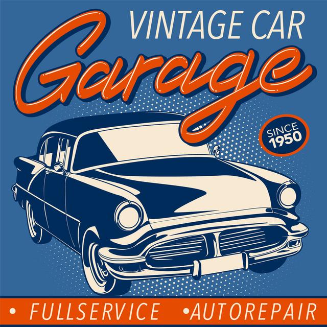 Vintage Car Vector Garage Happy Larry Size: 30cm H x 30cm W on Productcaster.