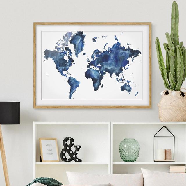 Water World Map Light - Picture Frame Painting Rosalind Wheeler Frame Option: Brown Framed, Size: 50cm H x 70cm W x 2cm D on Productcaster.