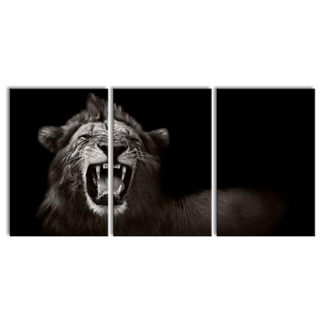 Dark Roaring Lion 3-Piece Photograph Set on Canvas East Urban Home Size: 120cm H x 240cm W on Productcaster.