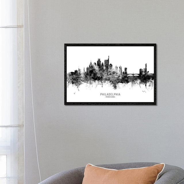 Philadelphia Skyline Name Black And White by Michael Tompsett - Print on Canvas Ebern Designs Format: Black Framed, Size: 45.72cm H x 66.04cm W x 3.81 on Productcaster.