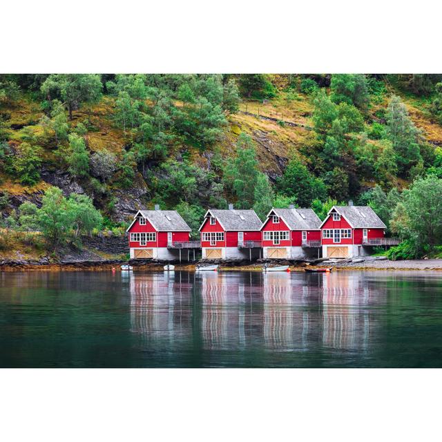 Small Houses In Fjord - Wrapped Canvas Print Brambly Cottage Size: 61cm H x 91cm W x 3.8cm D on Productcaster.