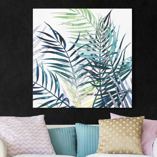 Exotic Foliage - Palm - Wrapped Canvas Graphic Art 17 Stories Frame Option: Green, Format: 260g/m² Canvas, Size: 50cm H x 50cm W on Productcaster.