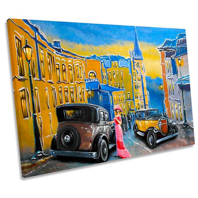 Art Deco Old City Car - Wrapped Canvas Art Prints Rosalind Wheeler Size: 40.6cm H x 61cm W x 2cm D on Productcaster.