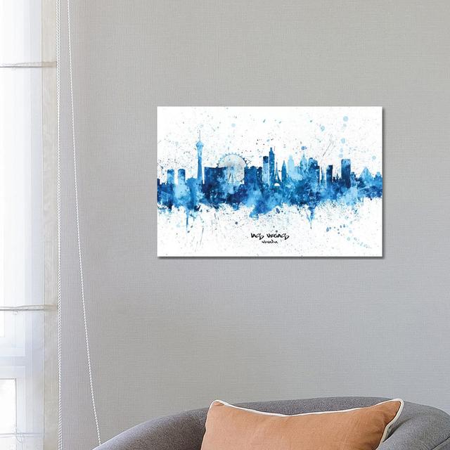 Las Vegas Nevada Skyline Splash Blue by Michael Tompsett - Wrapped Canvas Graphic Art Metro Lane Size: 45.72cm H x 66.04cm W x 1.91cm D on Productcaster.