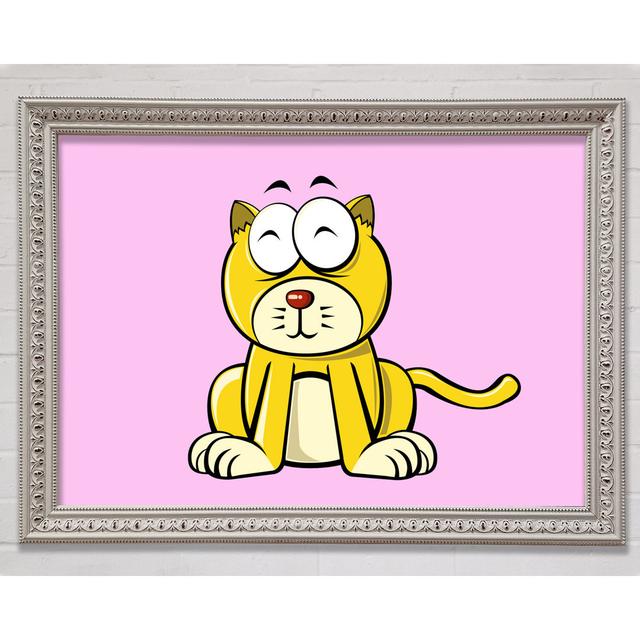 Happy Cat Sitting White Framed Print Happy Larry Format: White Framed Paper, Colour: Pink, Size: 29.7cm H x 42cm W x 3cm D on Productcaster.