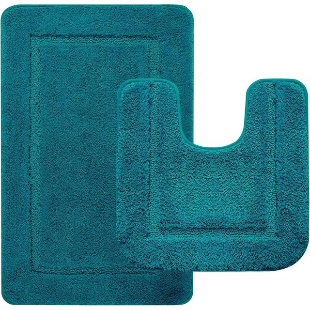 2 Piece Set Rectangle/u-shaped Bath Mat Gray Ebern Designs Colour: Turquoise on Productcaster.