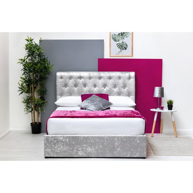 Tanner Upholstered Ottoman Bed Etta Avenue Size: Kingsize (5'), Colour: Silver, Mattress Type: Pocket Memory on Productcaster.