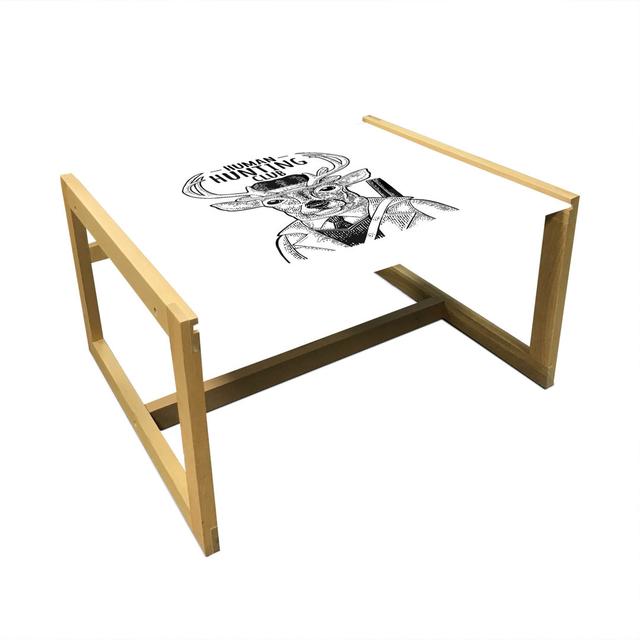 Deer Hunting Coffee Table, Sarcastic Humour Funny Words Monochrome Sketchy Illustration, Acrylic Glass Center Table With Wooden Frame For Offices Dorm on Productcaster.