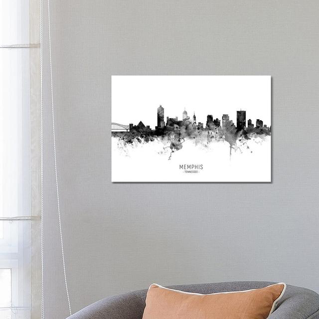 Memphis Tennessee Skyline Name Bw by Michael Tompsett - Wrapped Canvas Gallery-Wrapped Canvas Giclée Latitude Run Size: 45.72cm H x 66.04cm W x 1.91cm on Productcaster.