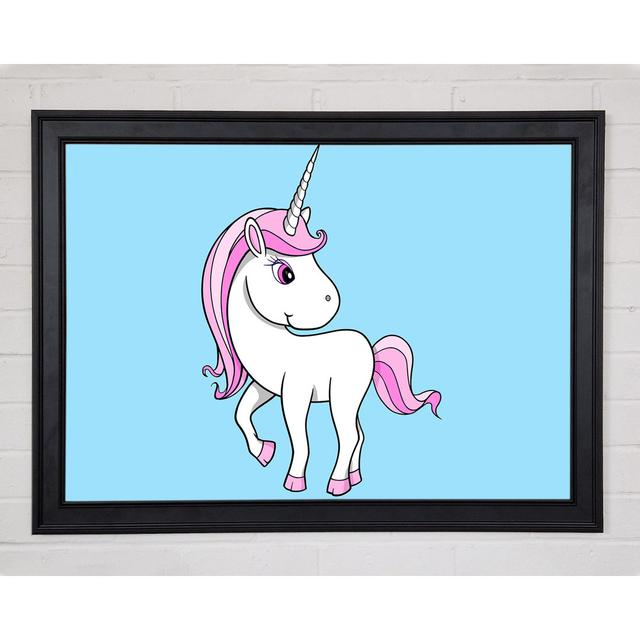 Unicorn Walking Baby Blue Framed Print Happy Larry Size: 21cm H x 29.7cm W on Productcaster.