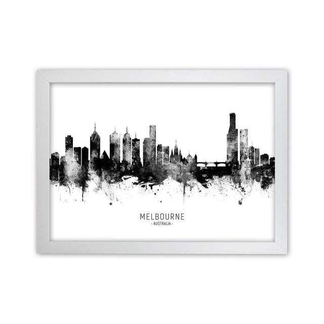 Melbourne Australia Skyline Black White City Name by Michael Tompsett - Graphic Art Print Latitude Run Format: White Framed, Size: 46cm H x 63cm W x 3 on Productcaster.