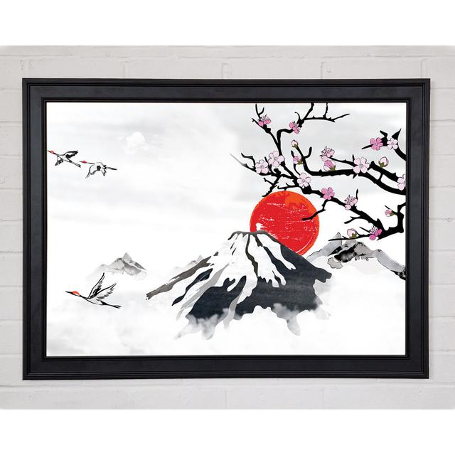 Red Japanese Sunset Branch Framed Print - Picture Frame Painting on Canvas Union Rustic Size: 84.1cm H x 118.9cm W x 1.5cm D, Format: Gold Framed Pape on Productcaster.