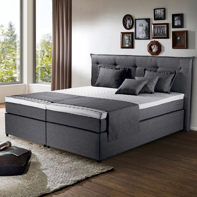 Boxspringbett Clethra mit Topper ModernMoments Größe: 180 x 200 cm, Matratzenhärte: H2 – ca. 60 kg bis 80 kg/H4 – bis ca. 120 kg, Farbe: Anthrazite on Productcaster.