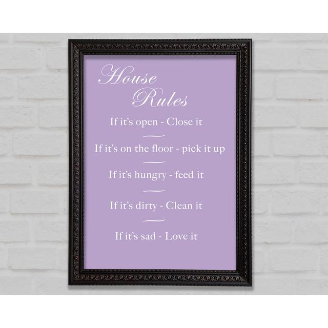 Family Quote House Rules 2 Grey Silver - Print Bright Star Size: 59.77cm H x 42cm W, Colour: Lilac on Productcaster.