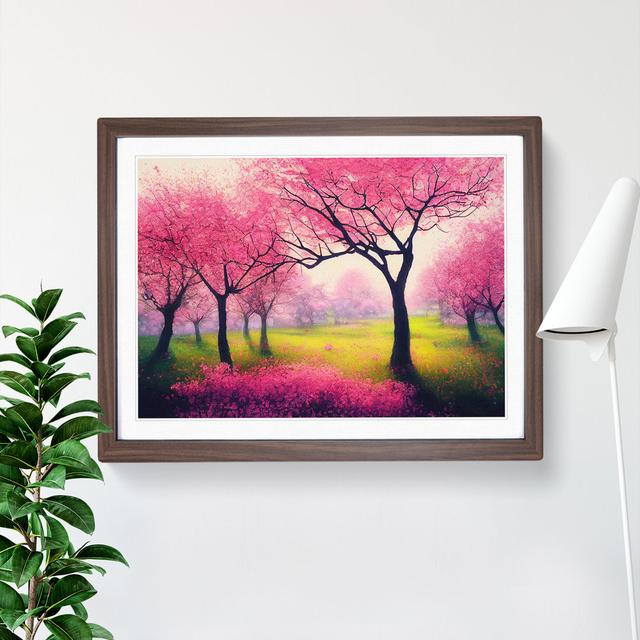 Illuminated Cherry Blossom Trees - Picture Frame Graphic Art Marlow Home Co. Frame Colour: Walnut, Size: 25cm H x 34cm W x 2cm D on Productcaster.