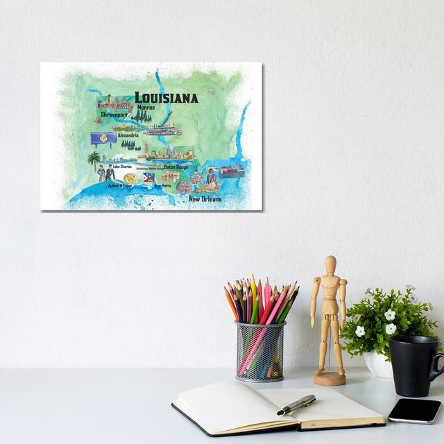 USA, Louisiana Illustrated Travel Poster by Markus & Martina Bleichner - Wrapped Canvas Print ClassicLiving Size: 20.32cm H x 30.48cm W x 1.91cm D on Productcaster.