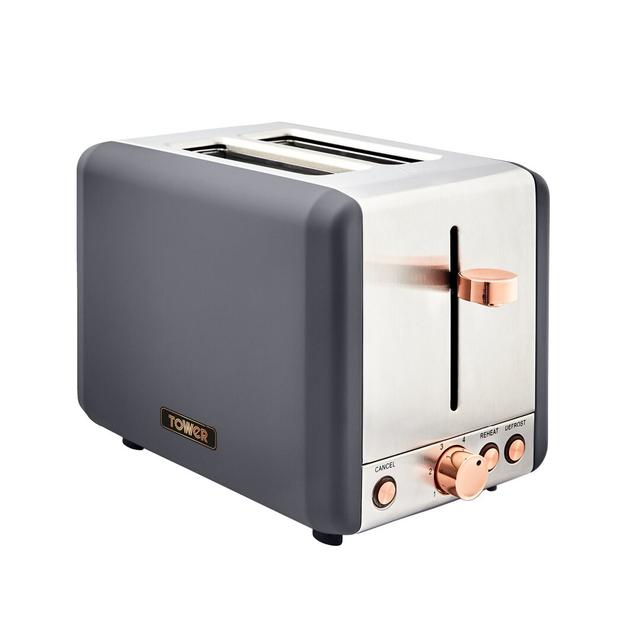 Tower Cavaletto 2-Slice Toaster with Defrost/Reheat, Stainless Steel, 850W Tower Finish: Grey on Productcaster.