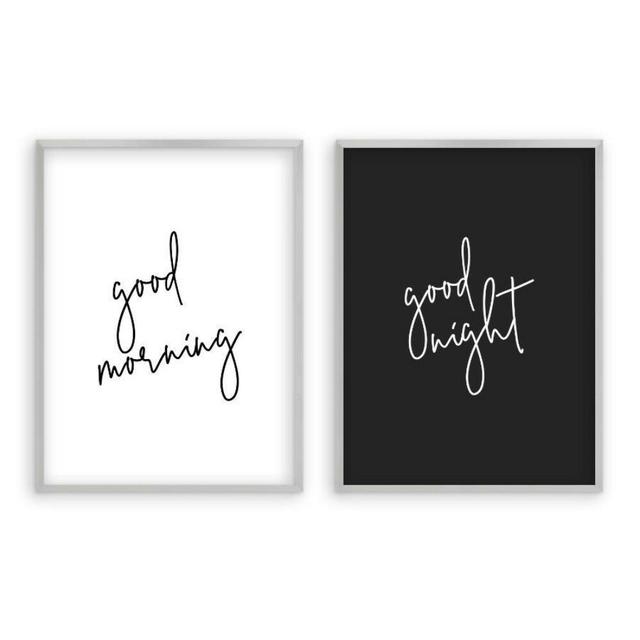 Good Morning Good Night - Print (Set of 2) East Urban Home Format: Matt Silver Frame, Size: 41 cm H x 31 cm W on Productcaster.