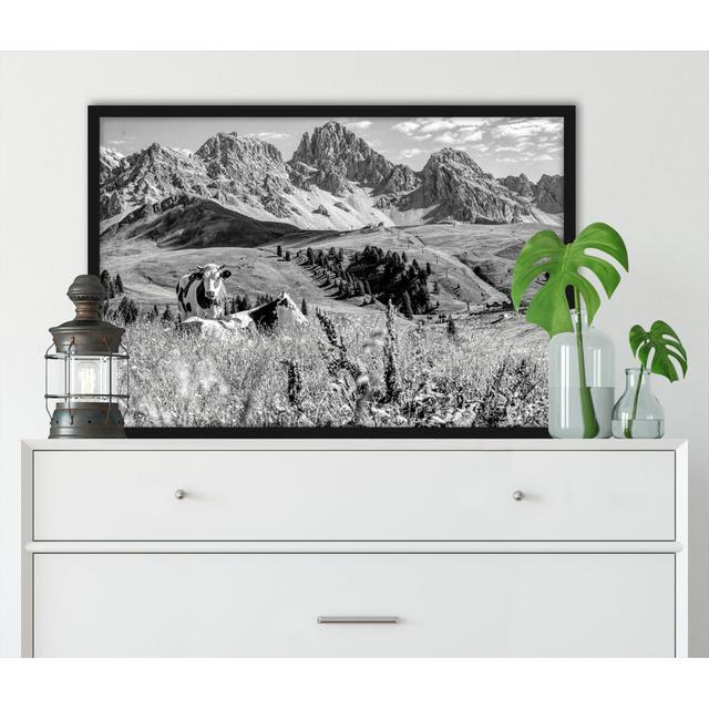 Gerahmtes Poster Alpine Scene with Cows in a Meadow Alpen Home Größe: 100 cm H x 70 cm B x 2.5 cm T on Productcaster.