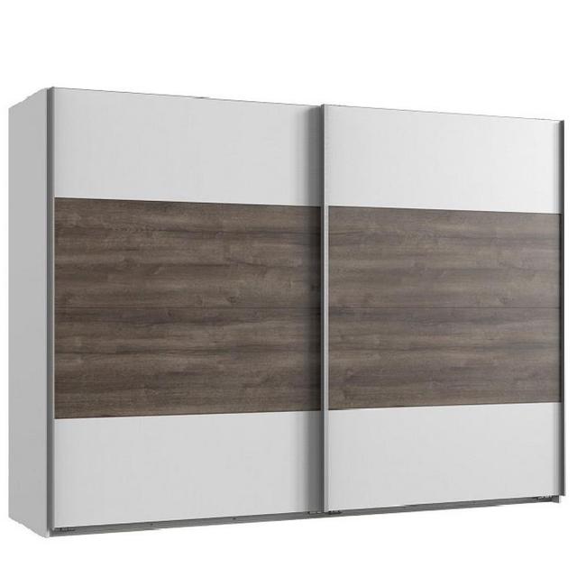 Herm 2 Door Sliding Wardrobe Ebern Designs Size: 210cm H x 270cm W x 65cm D, Finish: White/Oak Chestnut on Productcaster.