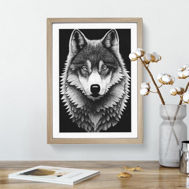 Monochrome Wolf No.3 - Picture Frame Graphic Art Alpen Home Format: Oak, Size: 46cm H x 34cm W on Productcaster.