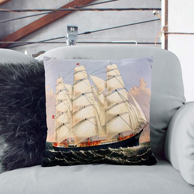 A Sailing Clipper Ship Cushion with Filling East Urban Home Backing Colour: Stone, Size: 55 x 55 cm on Productcaster.