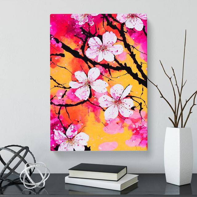 Cherry Blossom Tree Splatter Vol.5 - Wrapped Canvas Graphic Art Marlow Home Co. Size: 76cm H x 50cm W x 3cm D on Productcaster.