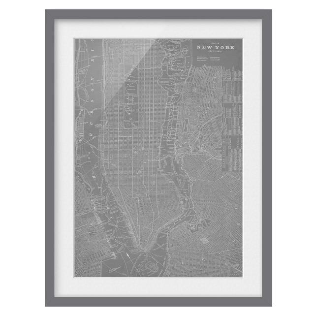 Vintage City Map New York Manhattan - Picture Frame Graphic Art Williston Forge Size: 55cm H x 40cm W x 2cm D, Frame Option: Grey on Productcaster.