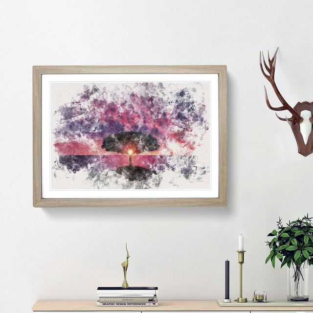 Lone Tree Beneath a Purple Sunset Watercolour - Picture Frame Graphic Art Print East Urban Home Size: 33cm H x 45cm W x 2cm D, Frame Option: Oak Frame on Productcaster.